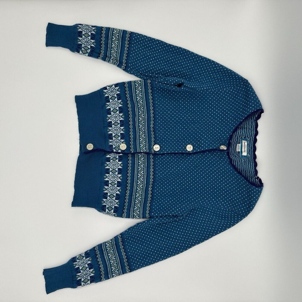 Aerie Blue Snowflake Fair Isle Cardigan Sweater Womens S Luxury Knit Blend - Picture 15 of 15
